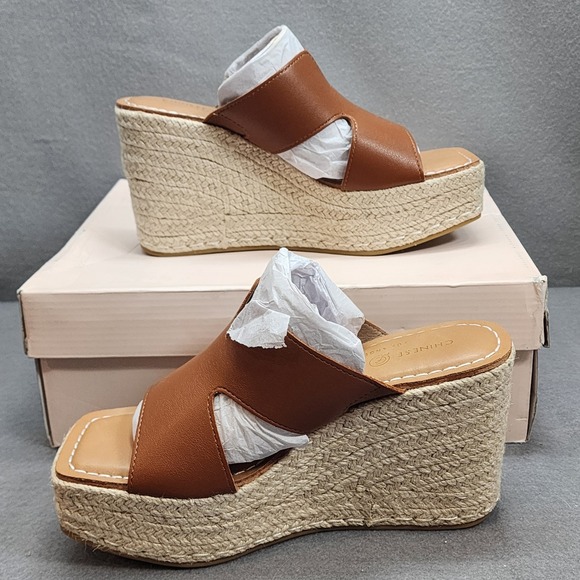Chinese Laundry Next Door Tan Smooth Espadrille Wedge Platform Sandals W Sz 7 M - Picture 2 of 8